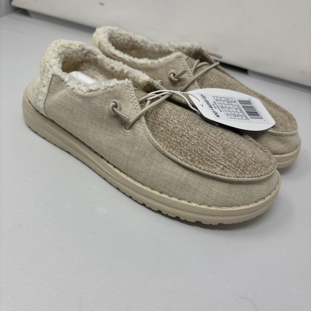 Hey Dude Wendy Y Brushed Cozy Ivory Youth Size J7 Sherpa Lined Shoes NWT